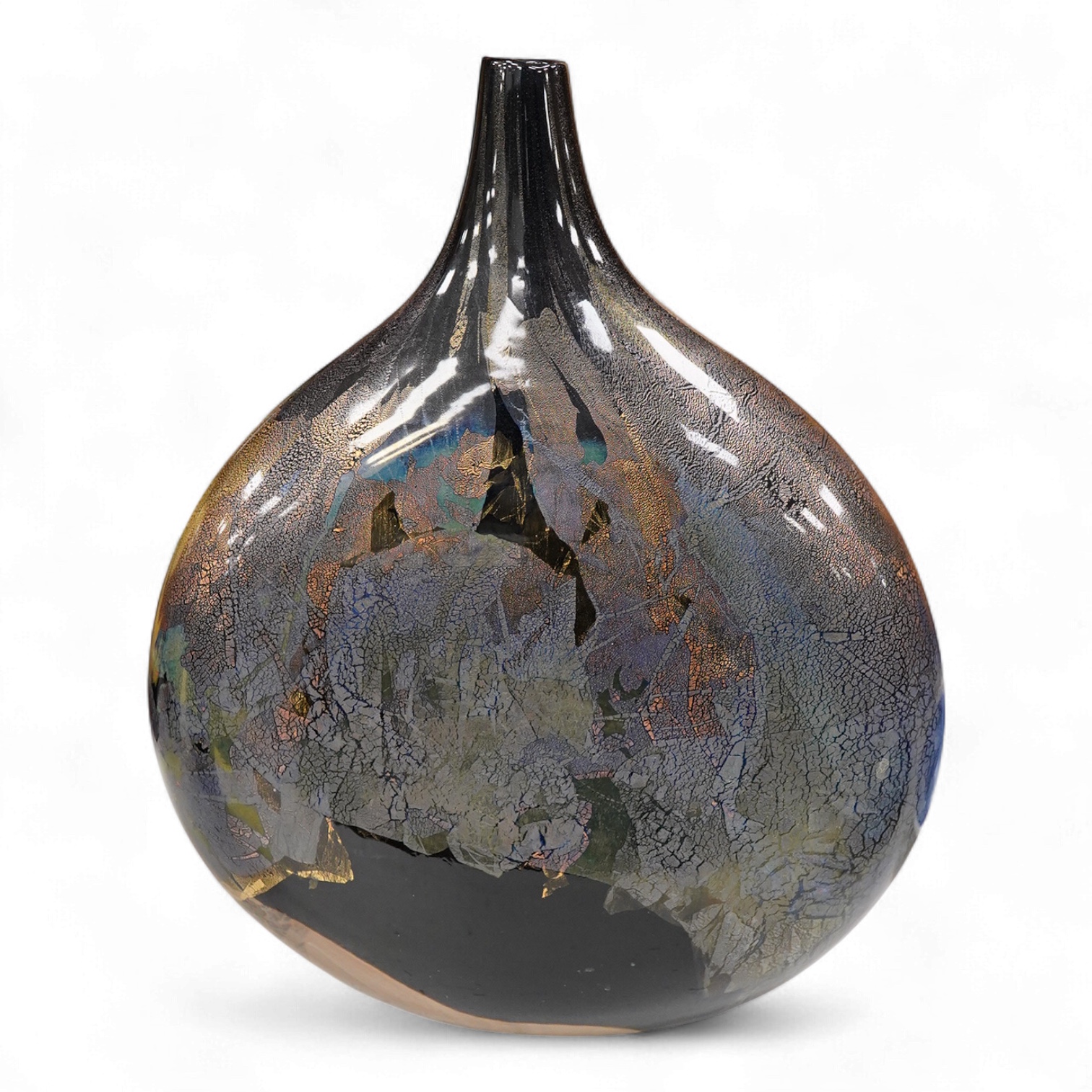 An Isle of Wight glass vase with applied gold decoration, 22cm high